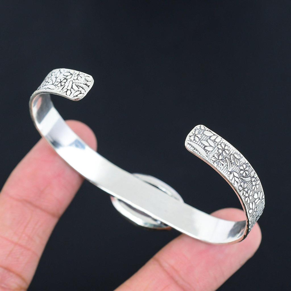 Birthday Gift For Her Natural Rose Quartz Gemstone Bangle Adjustable 925 Silver