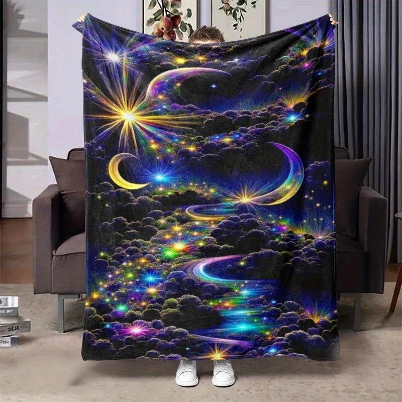 Pc Enchanting Night Sky Cosmic Clouds Printed Flannel Blanket Soft Warm AllSeason Throw for Sofa Bed Office or Camping