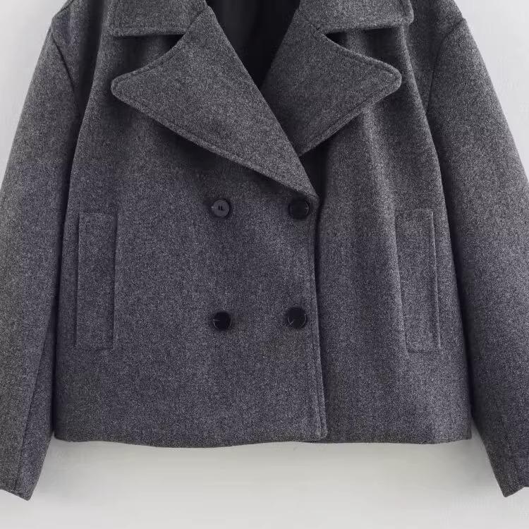 Autumn new women's clothing European and American French design suit collar double-breasted blended woolen short jacket