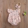 Newborn Infant Baby Girls Romper Cotton Fly Sleeve Floral printed Jumpsuit With Headband Toddler Soft Clothes Outfits