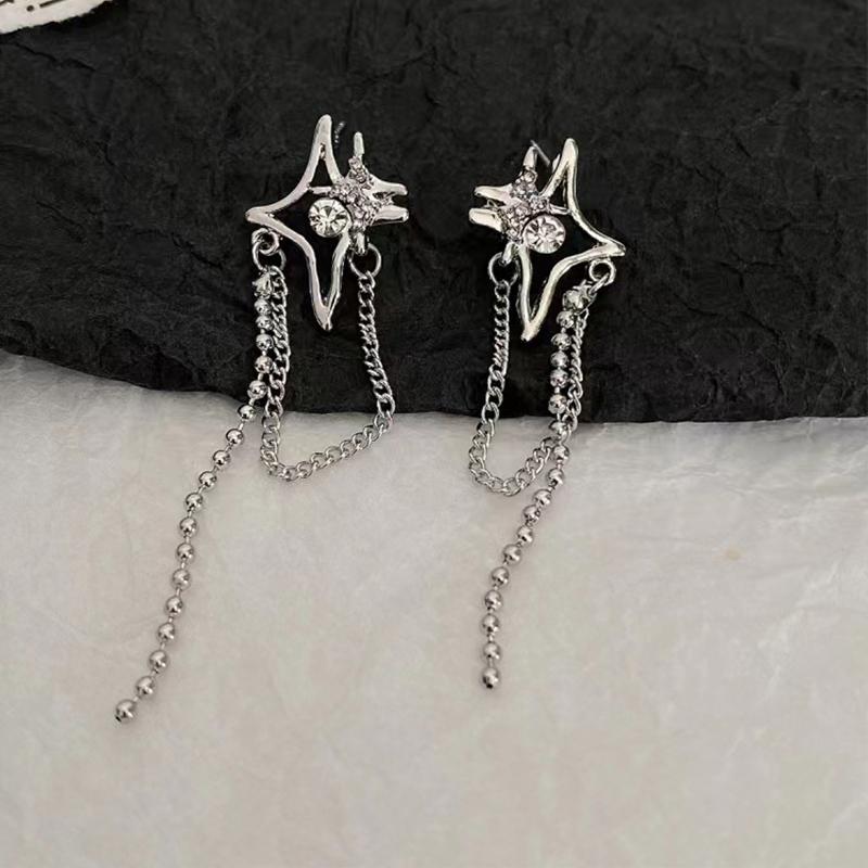 

Kpop Irregular Crystal Star Earrings for Women Y2K Chain Tassel Rhinestone Cross Earrings Fashion Piercing Geometric Earring Accessories серебряный