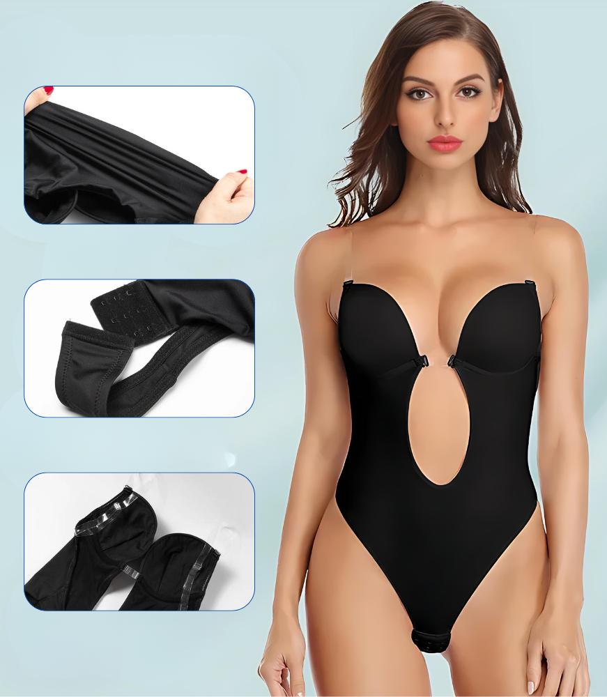 Women's Bodysuit Bra Black Shaping Thong for Backless Dress XL Body 01 - Black - 38