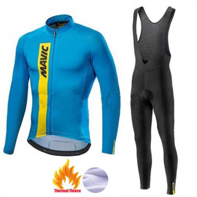 Winter Cycling Long Sleeve Jersey Thermal Pants Set Warm Fleece Insulated Outfit Road Mountain Bike Riding