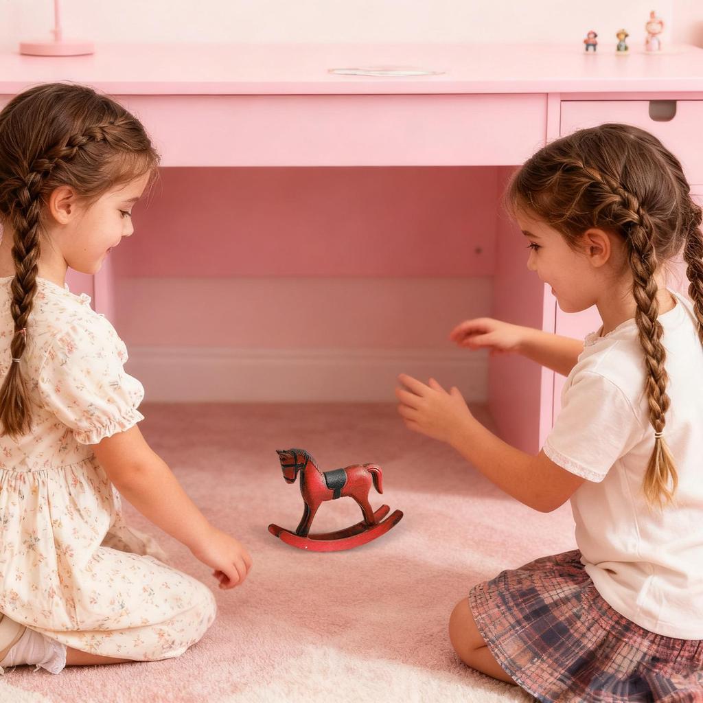 Horse Decor Vintage Wooden Funny Rocking Toys Rocking Horse Toy Desktop Ornament For Boys Girls Birthday Christmas Home Office