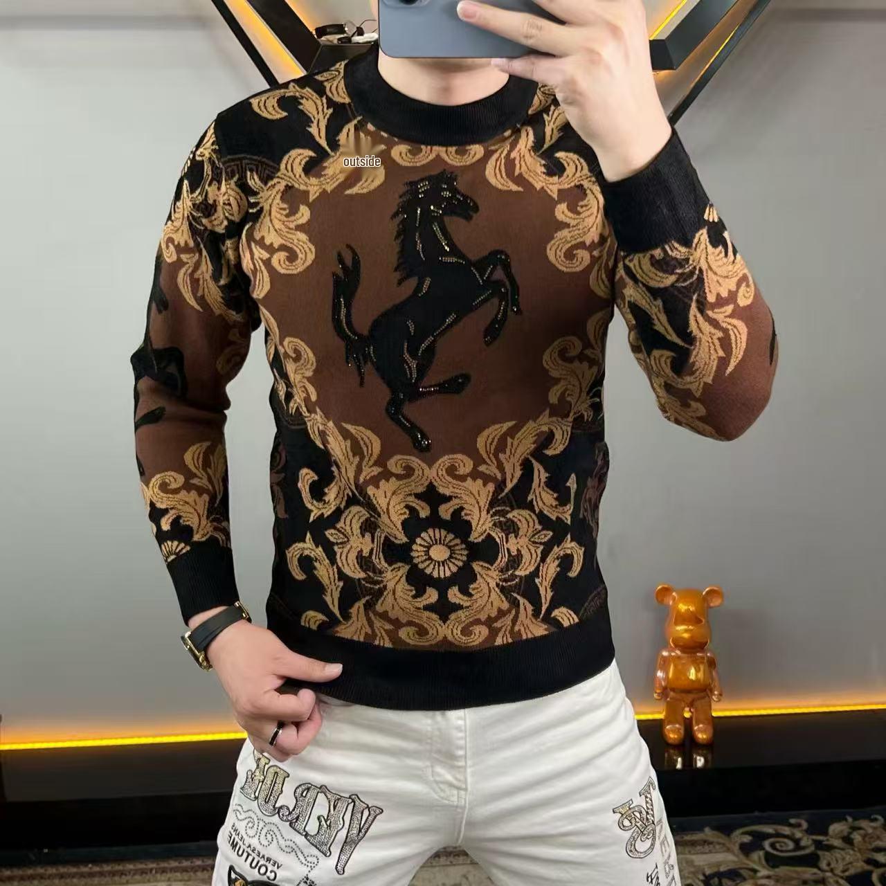 Men s Winter Slim Fit Jacquard Knit Sweater - Versatile, Warm, Trendy Round Neck Fashion 54