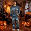 Men's Halloween Pajama Set Long Sleeve Long Pants with Crotch Buttons and Elastic Drawstring Waist