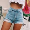 Women's New Retro Classic Models Side Open Hole Cat Claw High-waisted Denim Shorts