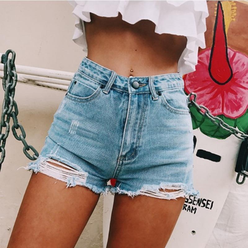 Women's New Retro Classic Models Side Open Hole Cat Claw High-waisted Denim Shorts