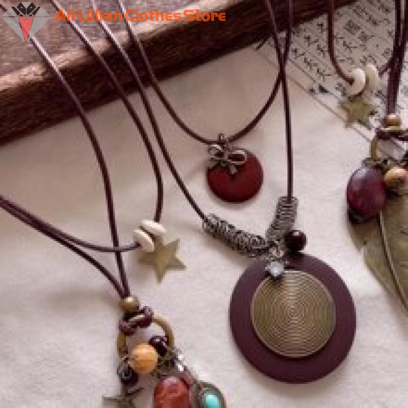 Hot Sale Vintage Boho Metal Necklace Women Antique Long Collar Chains Pendant Handmade Statement Jewelry Layers Accessories