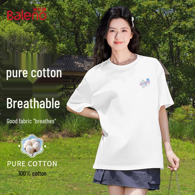 Baleno Women s Pure Cotton Loose Round Neck Short Sleeve T-Shirt M