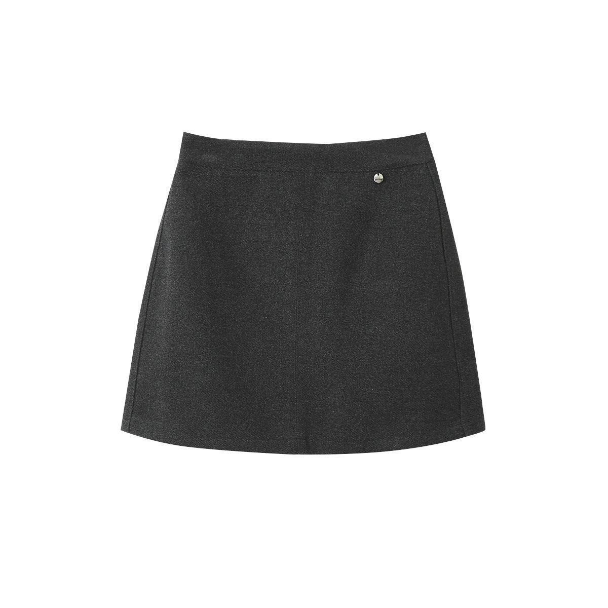 

Oufan High-Waisted Wool Patchwork A-Line Mini Skirt - Solid Color Hip-Wrap Design XL темно-сірий