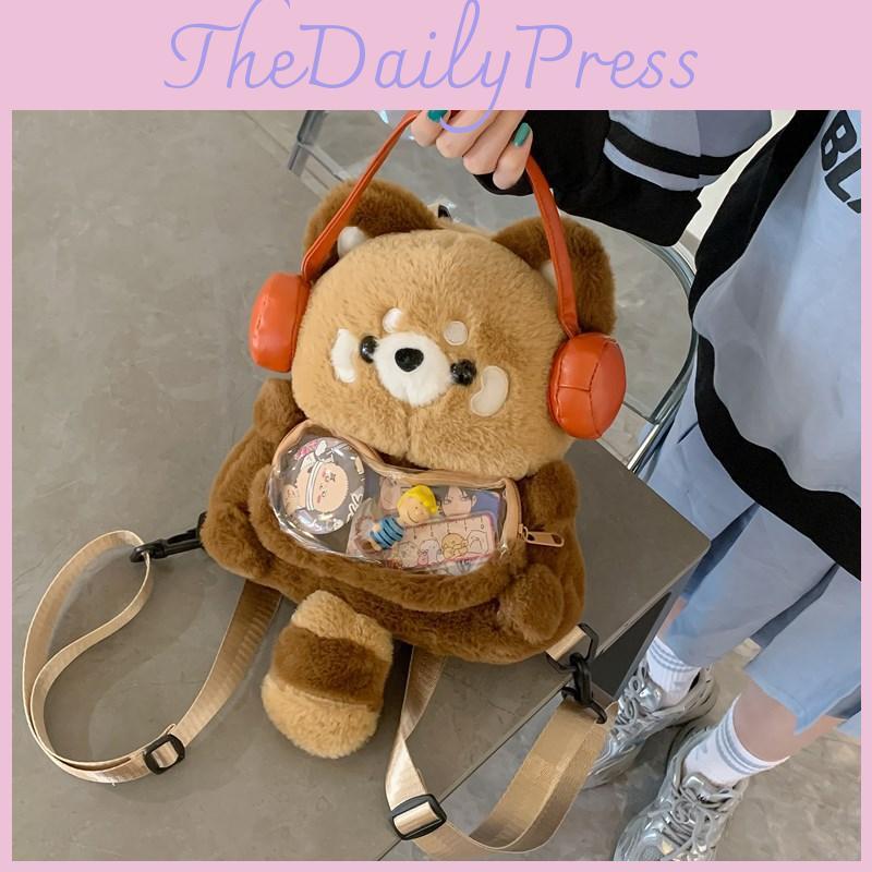 Raccoon Little Plush Backpack With Earphones For Practical Storage Inner