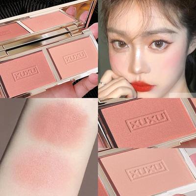 Zweifarbige Pfirsich-Rouge-Palette, natürliches, mattes Rouge-Rouge-Gesichts-Wangen-Pigment, langlebiges Make-up, Kosmetik