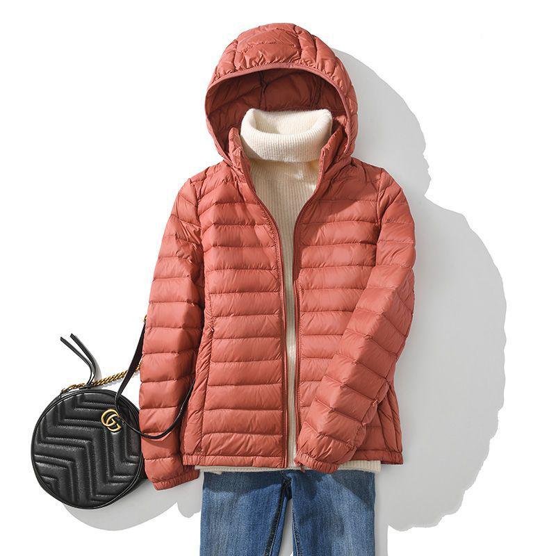 Jachetă scurtă cu glugă pentru femei - 90% puf de rață albă, ușoară, mărime plus, glugă detașabilă, stil toamnă/iarnă.