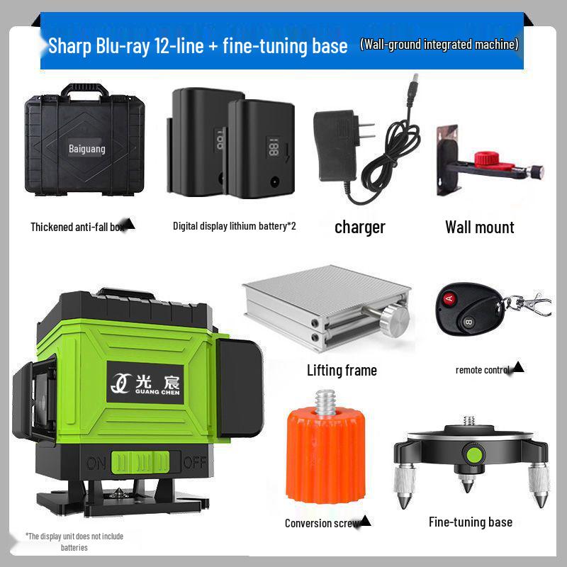 High Precision 12/16 Line Green Light Infrared Laser Level for Walls and Floors with Automatic Leveling