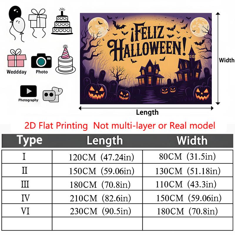 Party Backdrop Halloween Flat Spooky Pumpkins Haunted Houses Photo Background Decor Party Decor