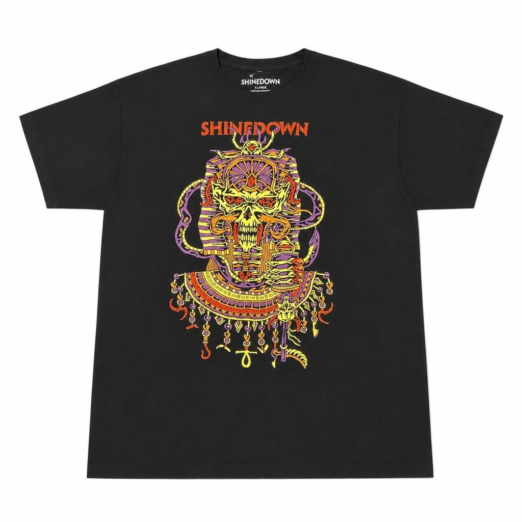 Shinedown Band T-Shirt Mens XL Black Egyptian Pharaoh Skull Graphic Concert Tee Unisex T-Shirt