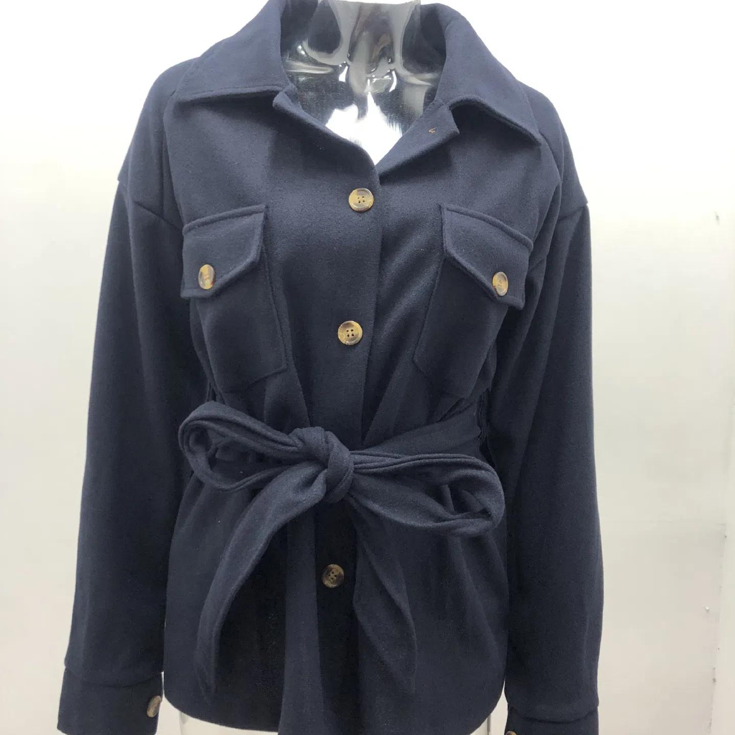 

Womens Fall Lapel Button Down Peacoat Belted Jacket New Women s Long-sleeved Temperament Solid Color Lapel Button Woolen Coat 3XL темно-синього кольору