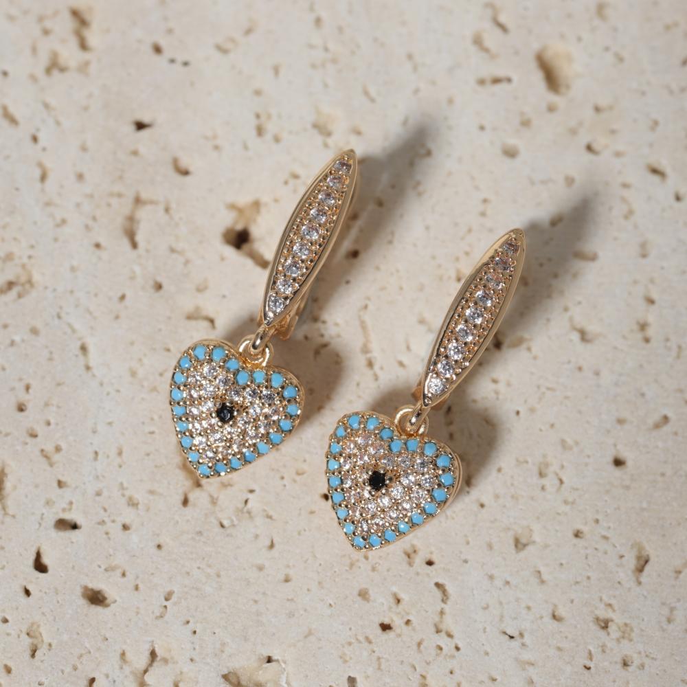 1 Pair Fashion Heart Shape Evil Blue Eye Dangle Earrings for Women Zirconia Earring Jewelry Wedding Party Accessories