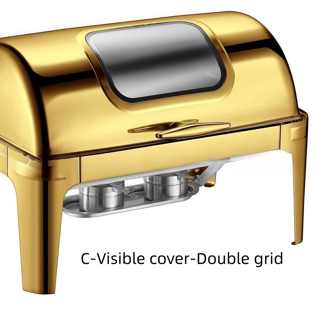 6L/9L Alcohol Stove Hotel Restaurant Flip Cover Insulated Stove Visible Dining Stove Large Capacity Stainless Steel Buffet Stove