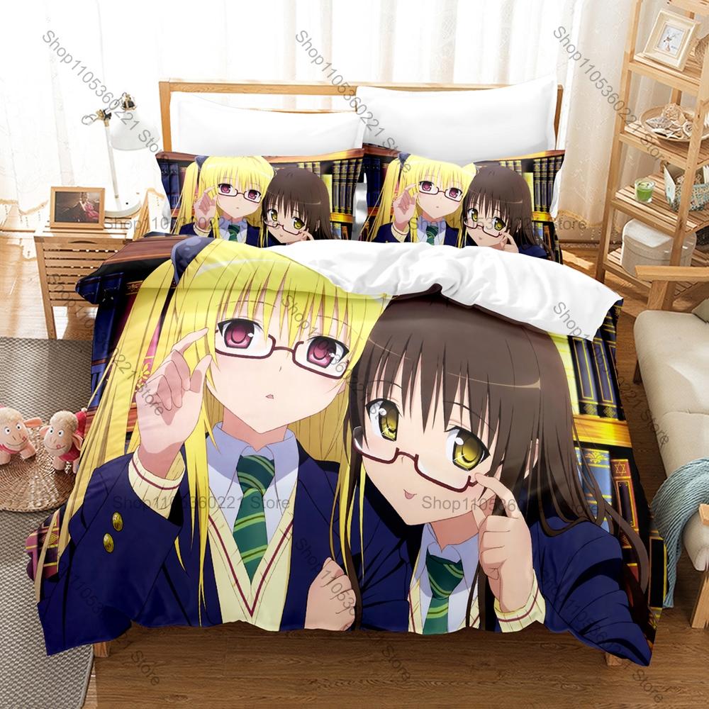 Cool To Love Ru Cartoon Character Graphic Bedding Include 1 Duvet Cover + 2 Pillowcases Comfort Household Bed Decoration