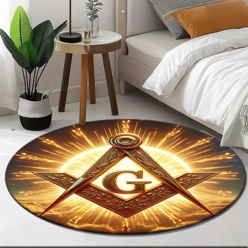 1pc Recognized Freemasonry Round carpet Painted Printed circular carpet, home door mat, outdoor travel protection carpet