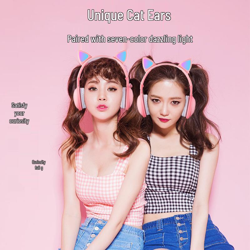 2025 S523 Luminous Cat Ears Bluetooth Headphones: Long Battery Life, No Delay, Wireless, Head-Mounted