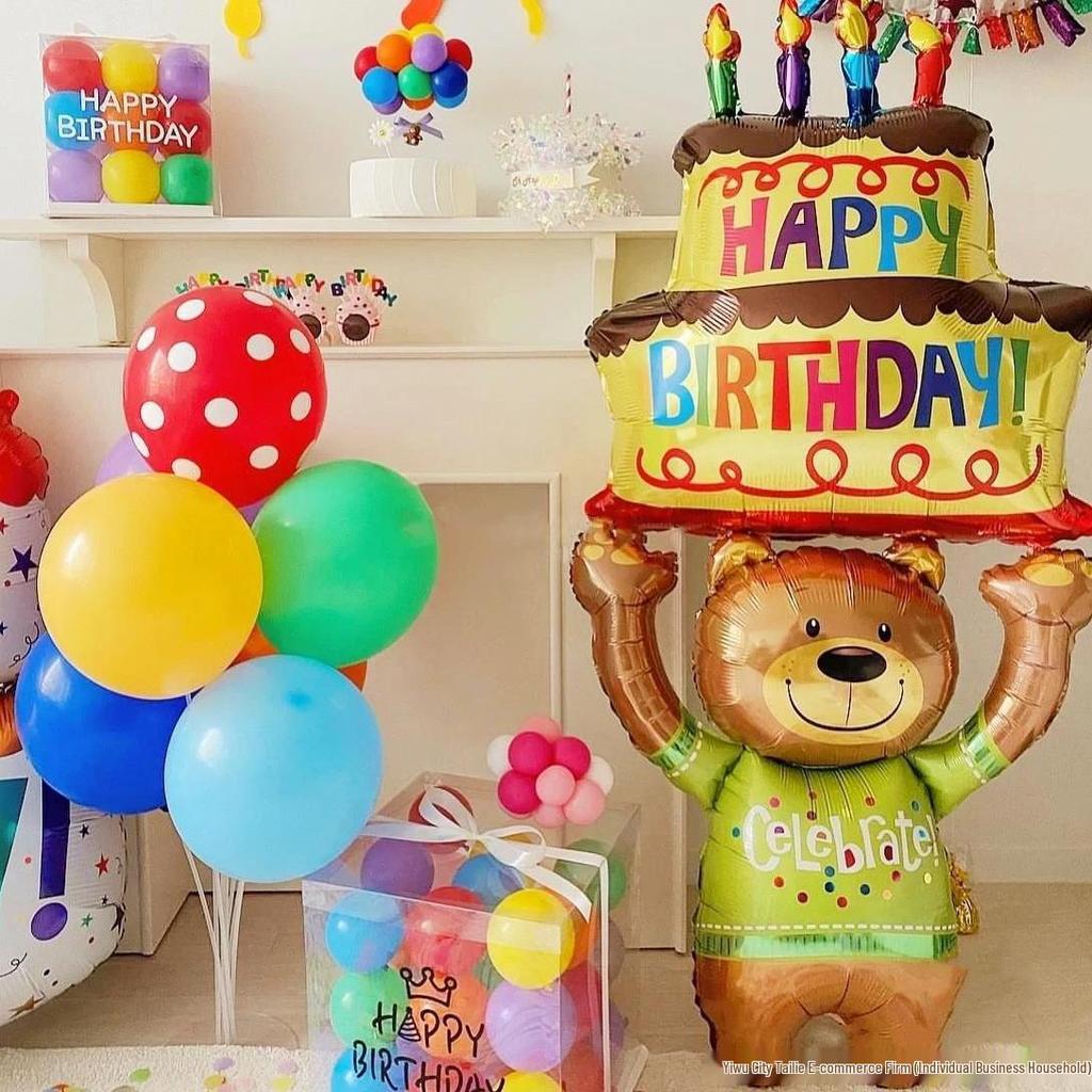 Colorful Large Birthday Cake Foil Balloon for Kids' Party Decoration and Photo Props