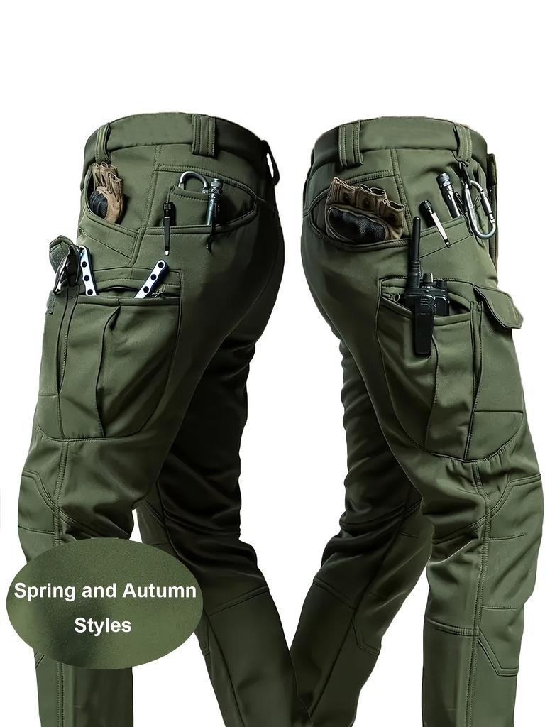 Men'S Tactical Cargo Pants - Spring & Autumn Regular Fit, Breathable Quick-Dry Fabric, Multiple Pockets with Adjustable Straps (Belt Not Included)