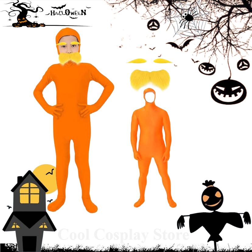 Orange Jumpsuit Costume Yellow Purple Costume Yellow Mustache and Eyebrow for Kid and Adult Halloween Party