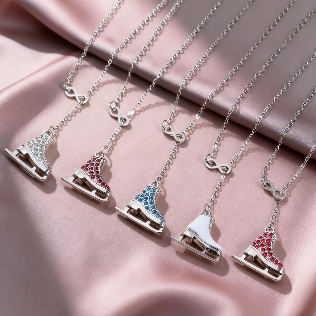 Crystal Ice Skate Shoes Necklace for Women Infinity Love Pendant Rhinestone Zircon Charms Romantic Jewelry Ice Skater Gifts