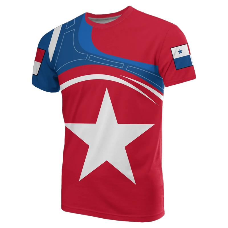 T-shirt alla moda con motivo bandiera di Panama per uomo, maglietta sportiva da palestra, top estivi da strada stampati in 3D a maniche corte casual larghi
