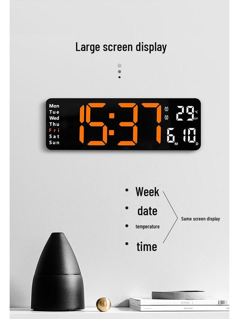 13-inch Minimalist Electronic Clock with Large Font, Multiple Alarms, Temperature & Week Display - Model 6629