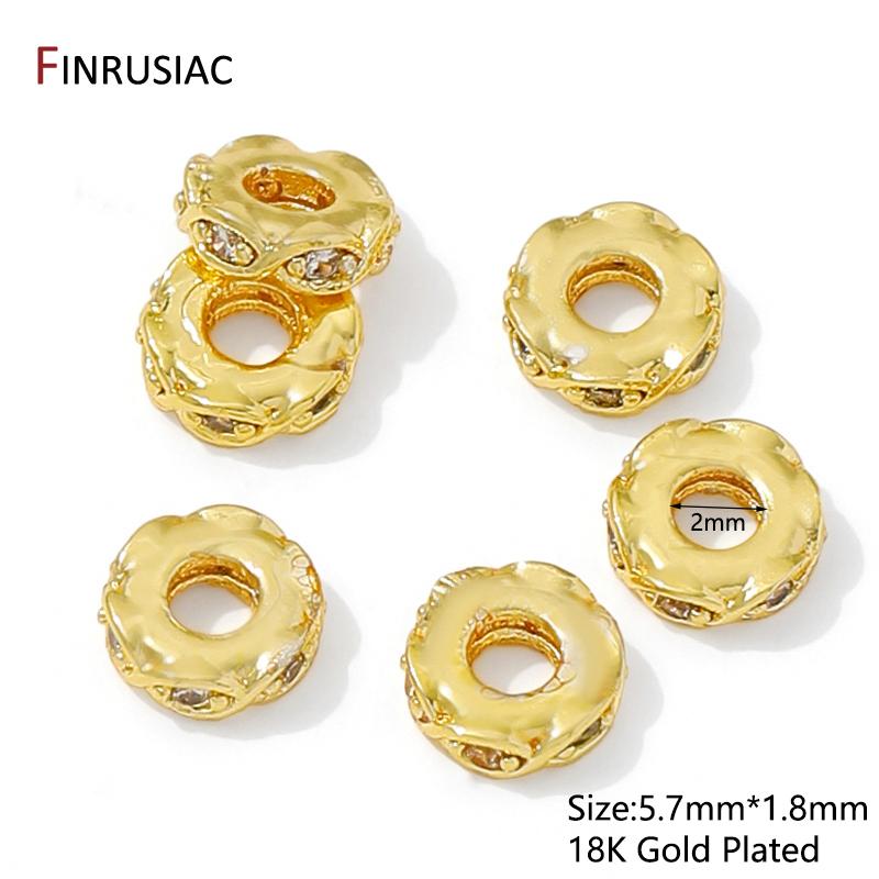 14K Gold Plated Messing Flache Abstandshalter Perlen Für Armband, Trennstück Für Perlen, Eingelegte Zirkonia Abstandshalter Perlen Für DIY Schmuckzubehör
