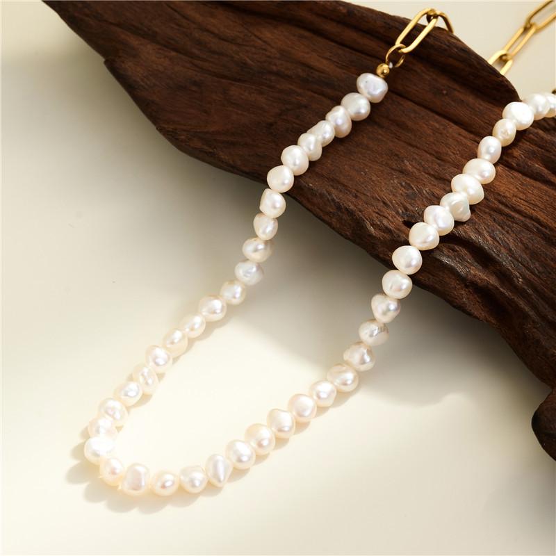 14K Gold-Plated Titanium Pearl Necklace, O-Chain, Anti-Fade, High-End Design