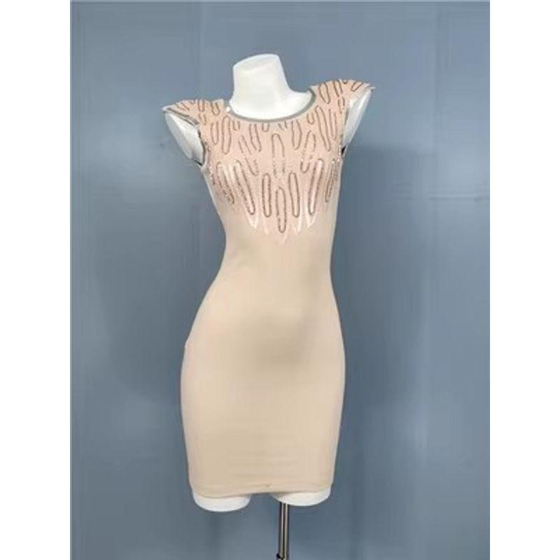 

Foreign Trade Order Li Jia Texture Heavy Industry Sequins Beads Shiny Slim fit Slimming Dress Socialite Sheath Party dress Khaki Sequins M(10)