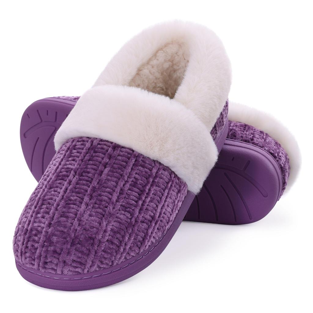Comwarm Winter Fur House Slippers For Men Women Cozy Indoor Fleece Lined Flat Slides New Plush Knit Cotton Shoes Fuzzy Slippers