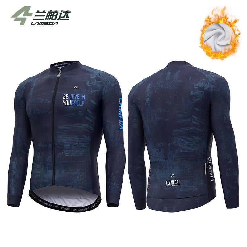 Mens Winter Thermal Cycling Jersey Long Sleeve Fleece Windproof Bike Top Road