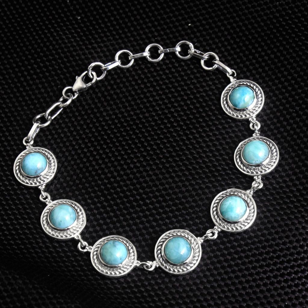 Přírodní larimar drahokam Solid 925 mincovní stříbro ručně vyráběný náramek Statement Jewelry