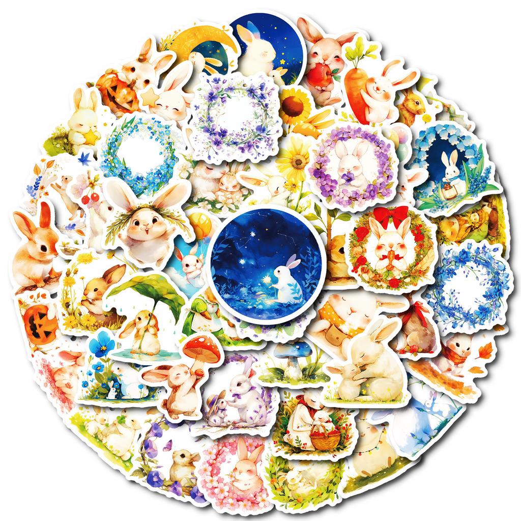 50 Pictures Ins Small Fresh Style Hand-painted Cute Little Rabbit Stickers Warm Atmosphere Graffiti Stickers