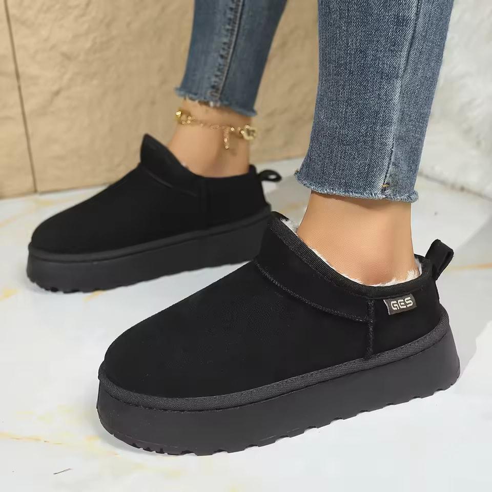 Snow Boots for Women Winter Cashmere Warm Thick Soles Without Heel-covered Hair Half Slipper Cotton Shoes for Women