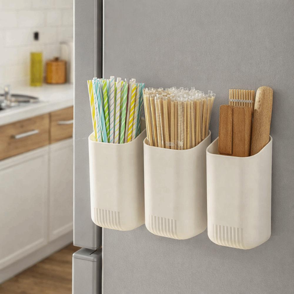 Punch-free Magnetic Storage Box Plastic Wall-mounted Storage Box Drinking Straws Dispenser  Cabinet