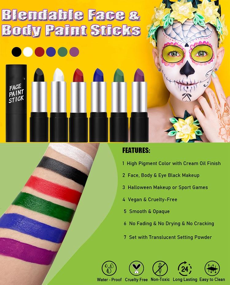 Stick Pittura Viso Corpo Impermeabile 6 Colori Halloween Non Tossico Crema Trucco Penna sicuro Arte Festa Cosplay sport Pittura Facciale Maquiagem
