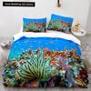 Underwater World King Queen Duvet Cover Cartoon Ocean Animal Bedding Set for Kids Fish Coral Sea Life Soft Polyester Quilt Cover