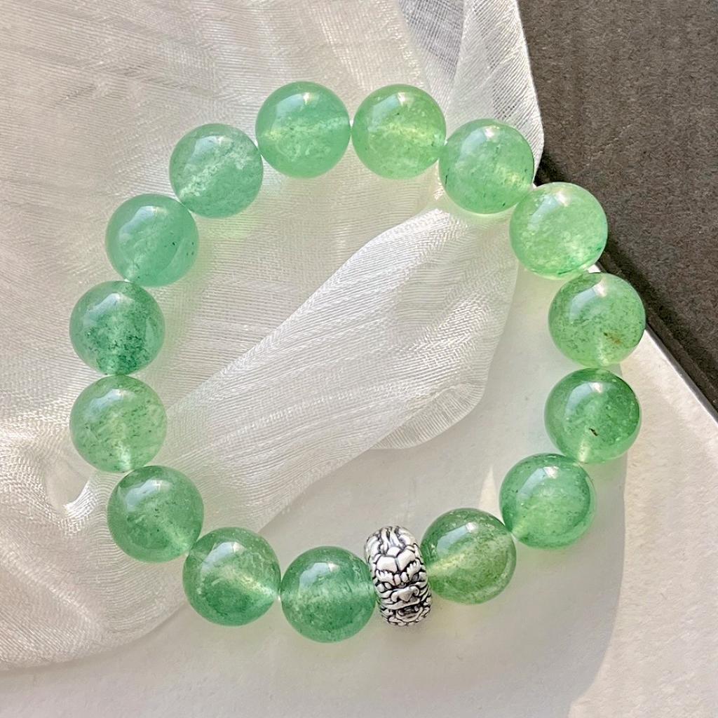 12Mm925 Silver Large Particle High Quality Natural Green Strawberry Crystal Bracelet
