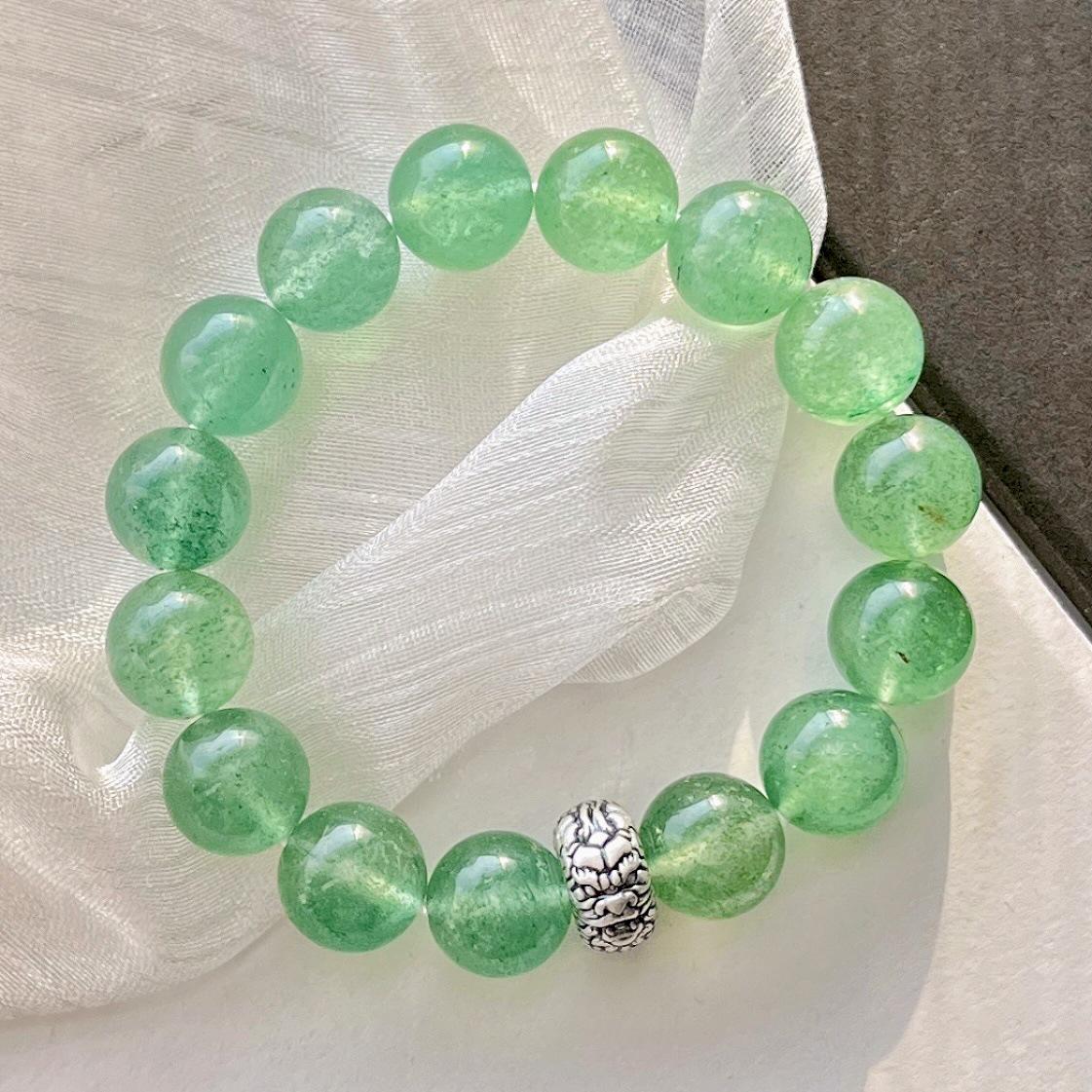 12Mm925 Silver Large Particle High Quality Natural Green Strawberry Crystal Bracelet