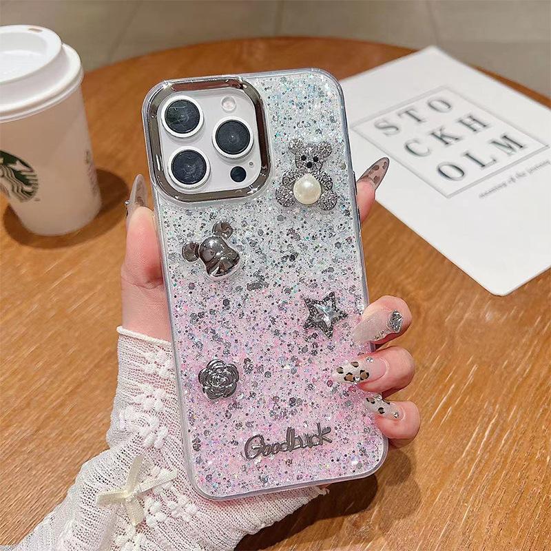 Gradient Glitter Epoxy for IPhone17promax Phone Case Pearl Bear for Apple 16 Flower Star 15