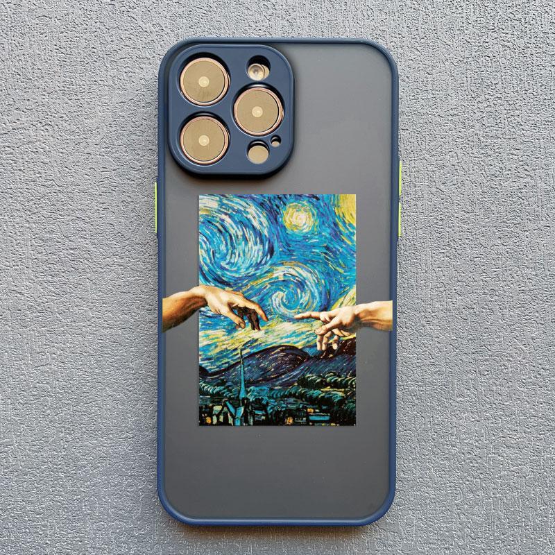 Cartoon Starry Sky Wave Phone Case for iPhone 16 15 14 Pro Max 13 12 11 Pro Max Mini XR XS X 7 8Plus Creative Oil Painting Cover