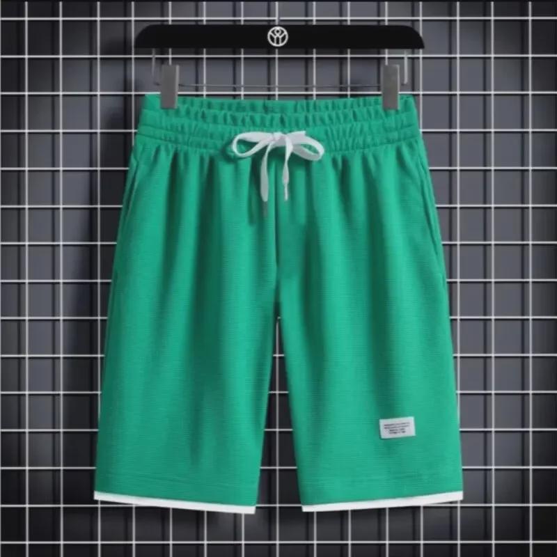 Men's Hong Kong Style Color-Block Waffle Shorts - Two-in-One Loose Casual Summer Sportswear