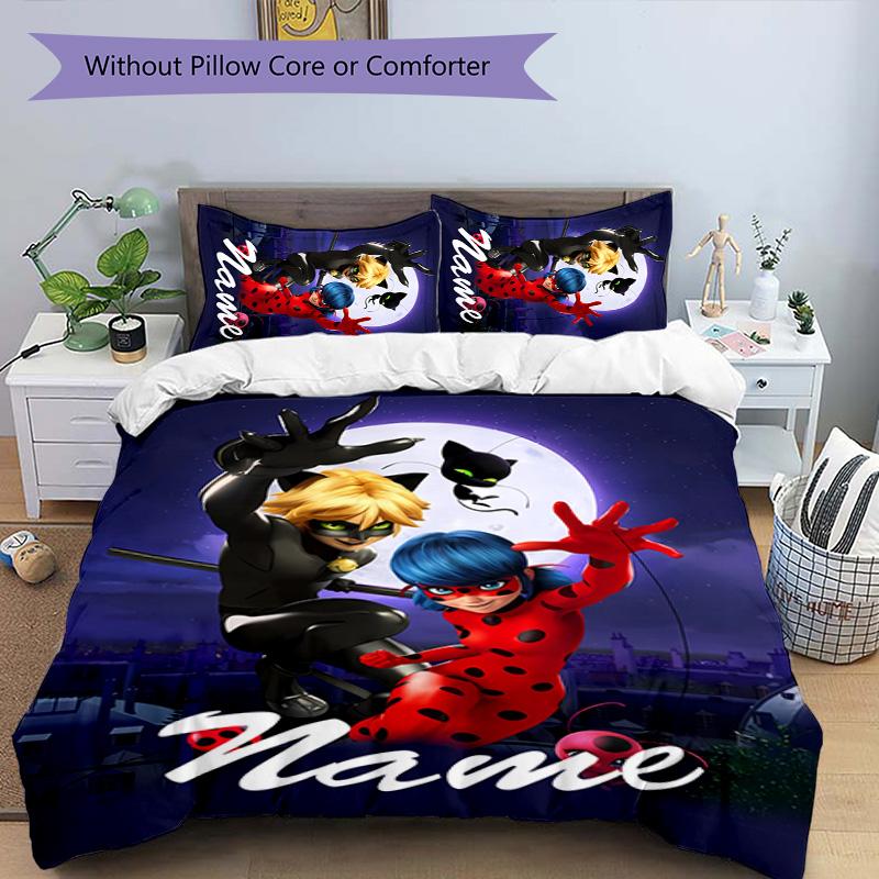 3pcs Ladybug4 Cover Set - Personalized Name, HD Printed Bedding with 1 Cover and 2 Pillowcases - Perfect for Home Decor, Easy Care